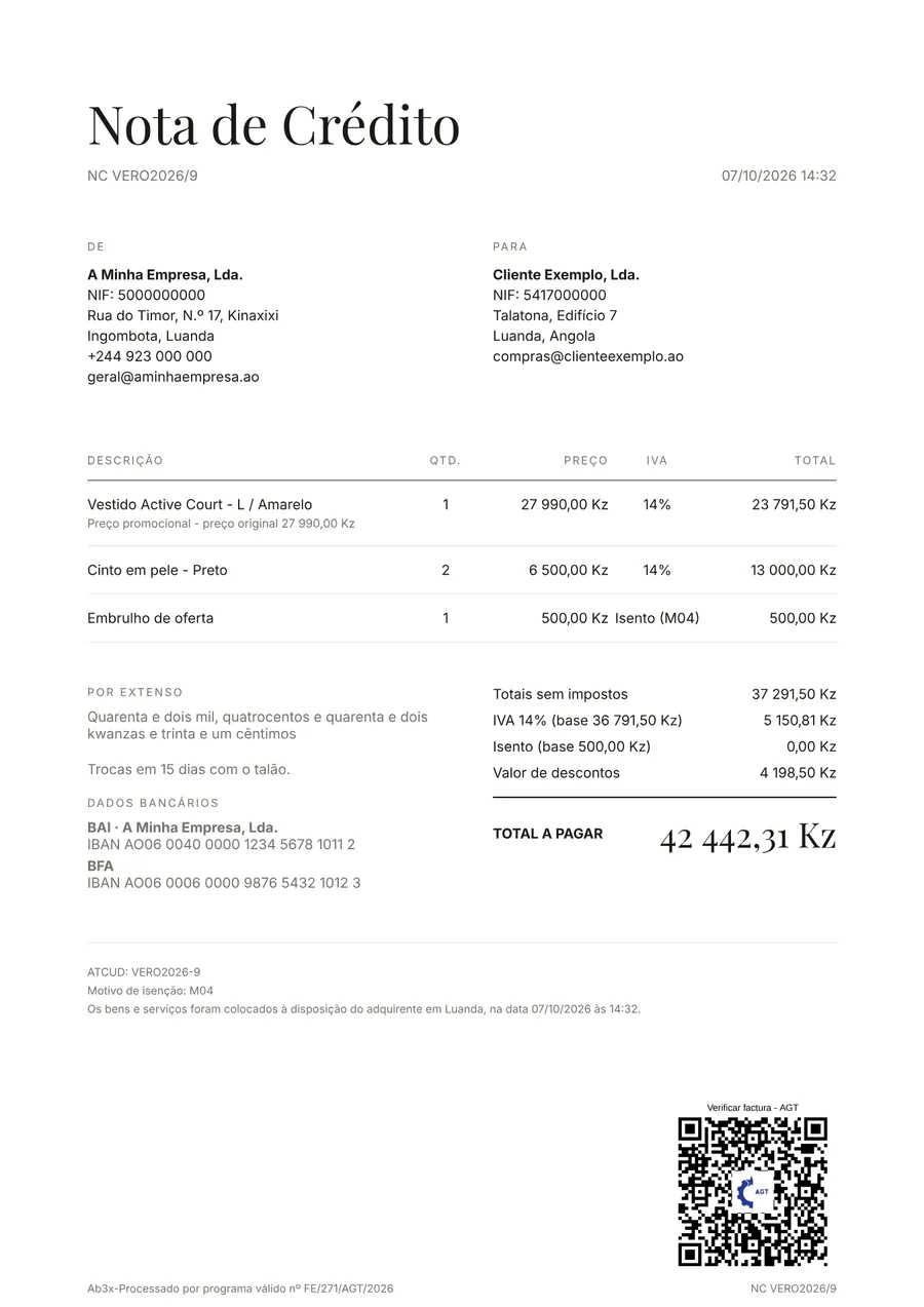 Minimal - Nota de crédito
